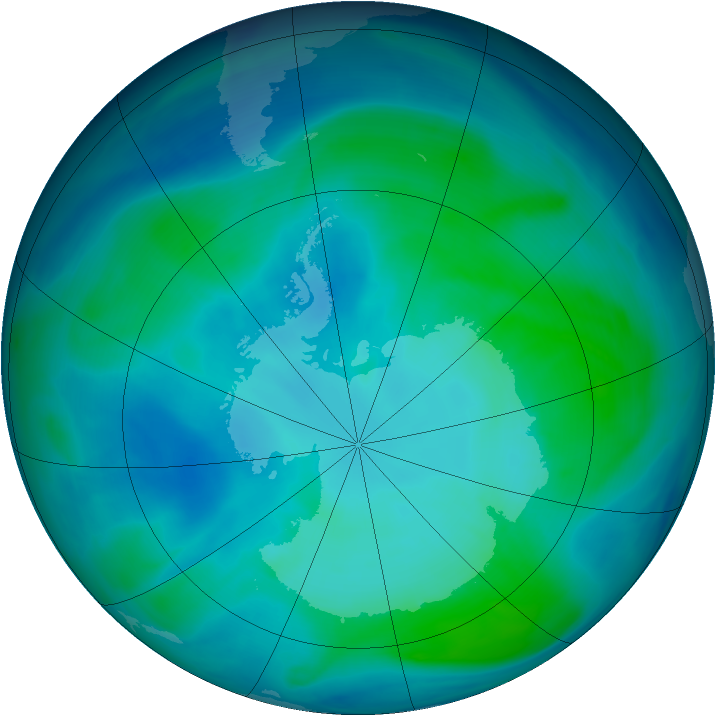 Antarctic ozone map for 02 February 2007